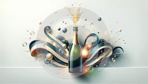 Celebratory Champagne Bottle Explosion with Abstract Swirls, AI Generated