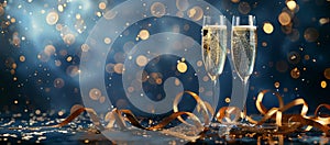 Celebratory Champagne Toast with Golden Confetti