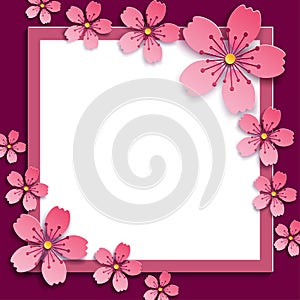 Celebratory frame with pink 3d sakura blossom