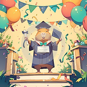 Celebratory Graduation Rat, Education Success Illustration