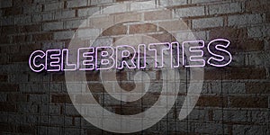 CELEBRITIES - Glowing Neon Sign on stonework wall - 3D rendered royalty free stock illustration photo