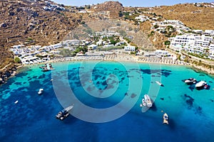 The celebrity beach Psarrou on the island of Mykonos, Cyclades, Greece,