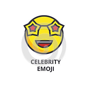 Celebrity emoji vector line icon, sign, illustration on background, editable strokes