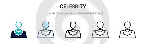 Celebrity icon in filled, thin line, outline and stroke style. Vector illustration of two colored and black celebrity vector icons