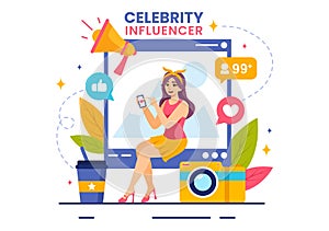 Celebrity Influencers Vector Illustration with Posts on Internet for Advertising Marketing, Daily Life or Endorse in Flat Cartoon