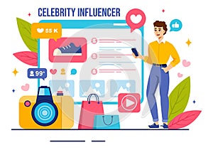 Celebrity Influencers Vector Illustration with Posts on Internet for Advertising Marketing, Daily Life or Endorse in Flat Cartoon