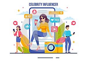 Celebrity Influencers Vector Illustration with Posts on Internet for Advertising Marketing, Daily Life or Endorse in Flat Cartoon