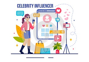 Celebrity Influencers Vector Illustration with Posts on Internet for Advertising Marketing, Daily Life or Endorse in Flat Cartoon