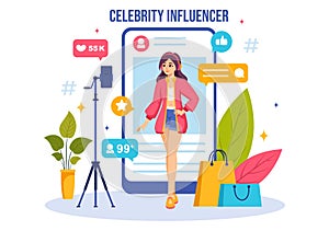 Celebrity Influencers Vector Illustration with Posts on Internet for Advertising Marketing, Daily Life or Endorse in Flat Cartoon