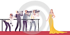 Celebrity Posing to Paparazzi, Photographers with Cameras Photographing at Movie Festival, Premiere, Ceremony Show photo