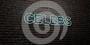 CELEBS -Realistic Neon Sign on Brick Wall background - 3D rendered royalty free stock image