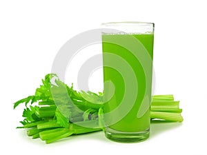Celery juice in a tall glass isolated on a white background
