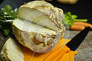 Celery root - wedges celeriac, source of vitamine, fresh healthy