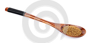 Celery seed in spoon isolated on white background