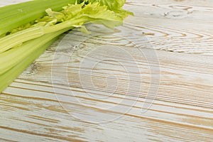 Celery stalks on wood background