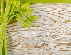 Celery stalks on wood background