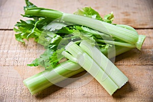 Celery sticks and leaf fresh vegetable - Bunch of celery stalk on wooden background