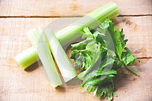 Celery sticks and leaf fresh vegetable - Bunch of celery stalk on wooden background