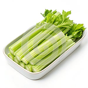 Celery vegetable dish isolated on white background