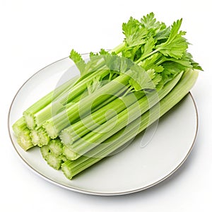 Celery vegetable dish isolated on white background