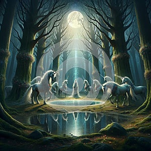 Celestial Conclave: Unicorns Converge in Enchanted Woods