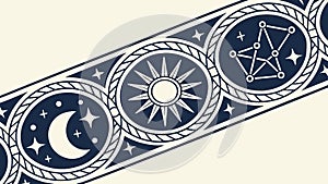 Celestial Constellation & Sun-Moon Pattern Border, vector design Generative AI