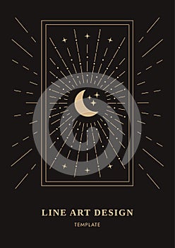 Celestial design card, Celestial magic mystical and esoteric card, Poster Modern Line Art Vector Illustration