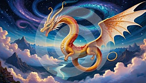 Celestial Dragon Spiraling in Sky