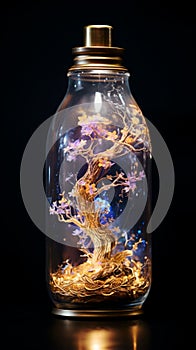 Celestial Elegance Unveiled: A Captivating Modern Acrylic Painting of a Glass Bottle Adorned with Stars - AI Generative