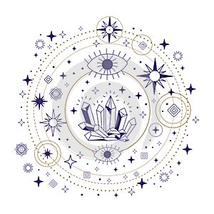 Celestial elements linear hand drawing vector illustration