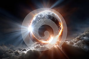 Celestial event showcases a breathtaking solar eclipse surrounded by dynamic clouds