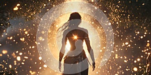 A Celestial Goddess Standing in a Glowing Aura for Mystical Divine or Fantasy Design Projects