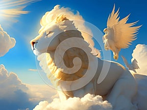 Celestial Guardians: Captivating Cloud, Sky, Sun, and Griffin Art