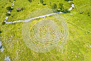 Celestial Labyrinths stone mazes high in mountains above Novi Vinodolski aerial view