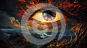 Celestial landscape with eclipse. Created with Generative AI