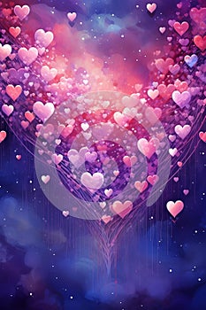 Celestial Love: Graceful Hearts in a Dreamy Space