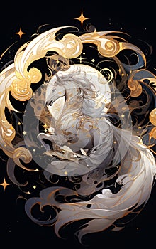 Celestial magic horse, gray color and gold line.