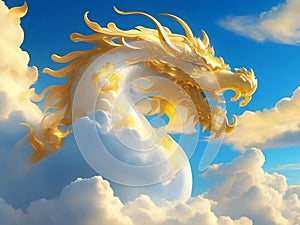 Celestial Majesty: Captivating Cloud, Sky, Sun, and Gold Dragon Art