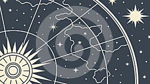 Celestial map with sun and star constellations, cosmic exploration, vector design Generative AI