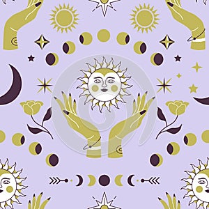 Celestial Moon Phases Seamless Pattern