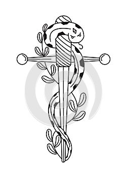 Celestial, mystery sword vector. Esoteric, witch element with snake