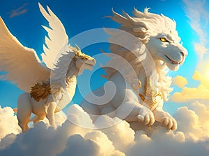 Celestial Mythos: Griffin and Dragon in Sky and Sun