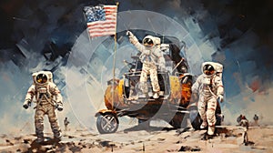 Celestial Odyssey: Artistic Retelling of the 1969 Moon Landing Triumph