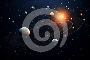 Celestial Orbits: Realistic 3D Illustration of Planetary Motion in Studio Setting