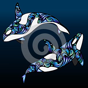 Celestial Orcas Vector Clipart