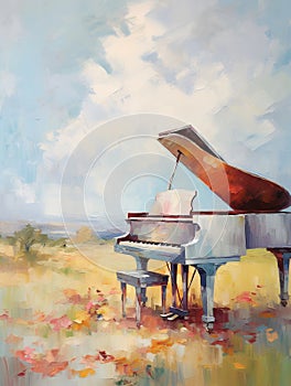 Celestial piano. Oil painting in impressionism style