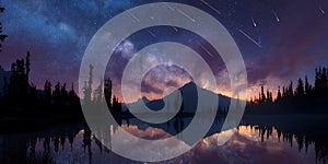 Celestial Reflection Night Sky Over Mountain Lake