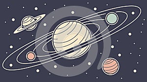 Celestial Ringed Planet with Moons in Deep Space, vector design Generative AI