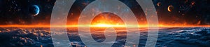 A Celestial Scene with Glowing Planets and Zodiac Symbols photo