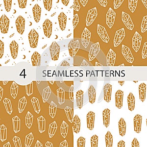 Celestial seamless pattern set with magical crystal.